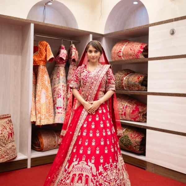 Red Silk Handwork Bridal Lehenga